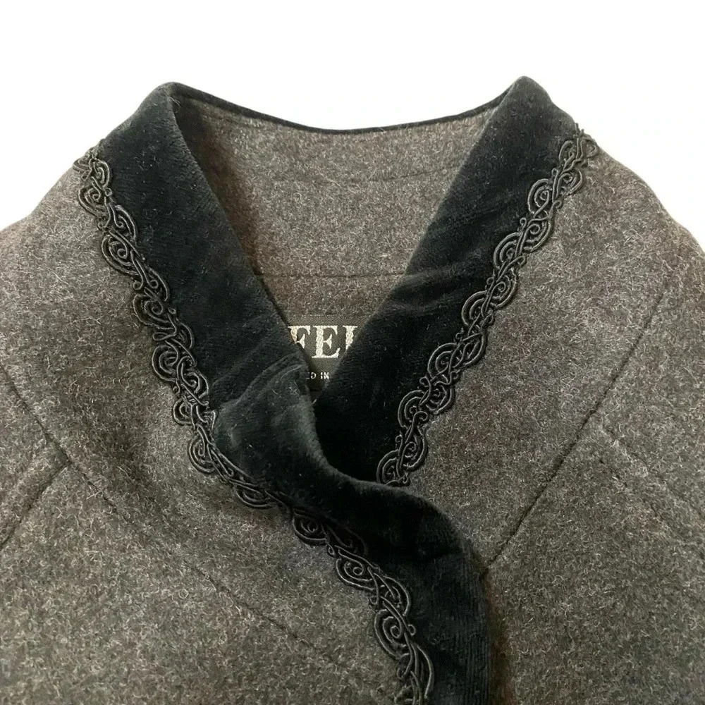 VGT JOFELD de Ball Valvet Women's Stand Collar Coat Front Buttons Black Size M - Picture 3 of 15